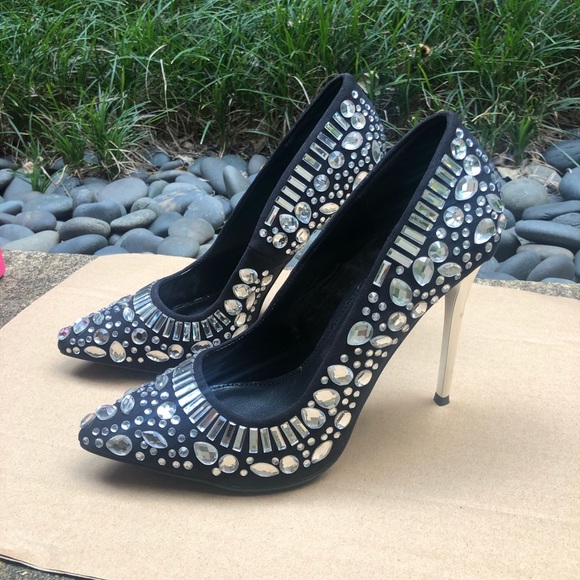 Pointy Toe Clear Rhinestone Jewel Heel Pump 8 - Picture 1 of 4